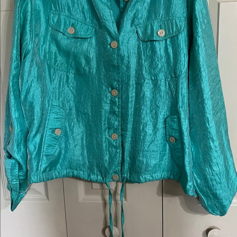 berek Turquoise Shimmer Button-Front Jacket - Picture 3 of 5